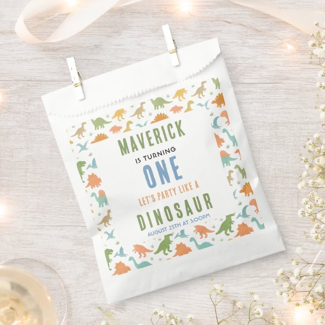 Bolsa De Papel Fiesta de cumpleaños 1 de Dinosaurio | Prehistóric (Cortado)