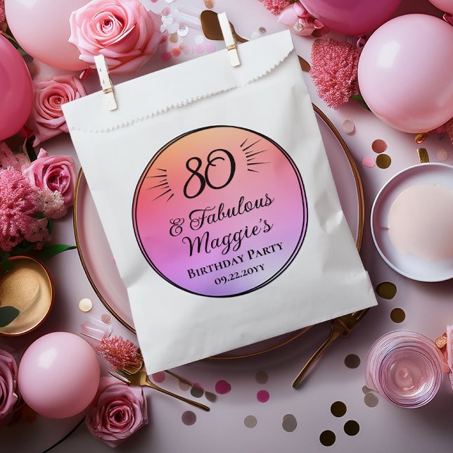 Bolsa De Papel Fiesta de cumpleaños 80 y fabuloso 80  (80 and Fabulous 80th Birthday Party Classic Round Favor Tag)