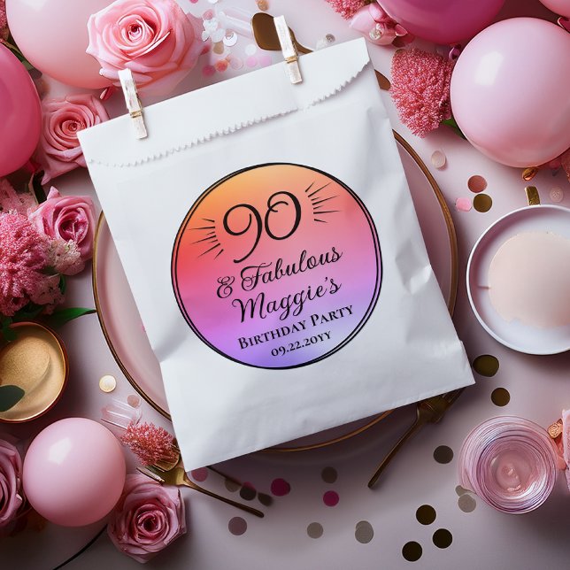 Bolsa De Papel Fiesta de cumpleaños 90 y fabulosa  (90 and Fabulous 90th Birthday Party Classic Round Favor Bags)