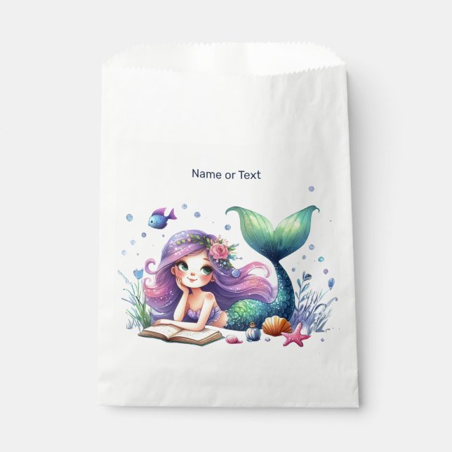 Bolsa De Papel Fiesta de cumpleaños acuarela Mermaid Sea Life Cut (Anverso)