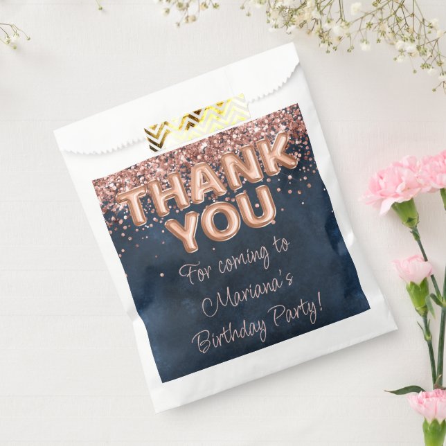 Bolsa De Papel Fiesta de cumpleaños azul de la Marina de Oro Rosa (Sellado)