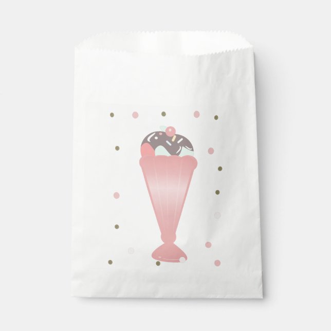 Bolsa De Papel Fiesta de Cumpleaños Confeti Rosa Pastel Helado (Anverso)