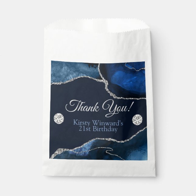 Bolsa De Papel Fiesta de cumpleaños de ágata azul marino y brillo (Anverso)