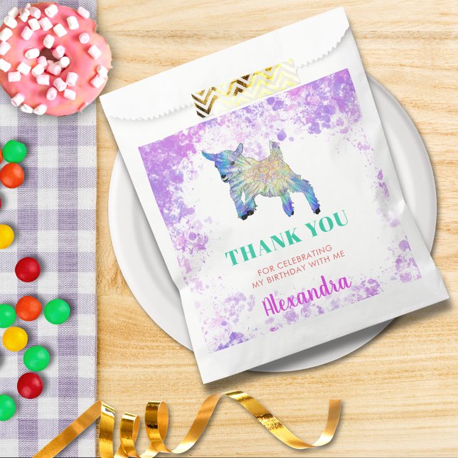 Bolsa De Papel Fiesta de Cumpleaños de Cabra Adorable Agradecimie (Cute jumping goat farm animal watercolor birthday party thank you favor bag )