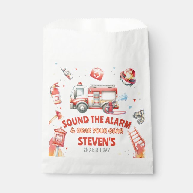 Bolsa De Papel Fiesta de Cumpleaños de Camión de Bomberos  (Anverso)