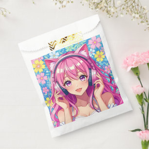 Bolsa De Papel Fiesta de cumpleaños de chica anime rosa bonita