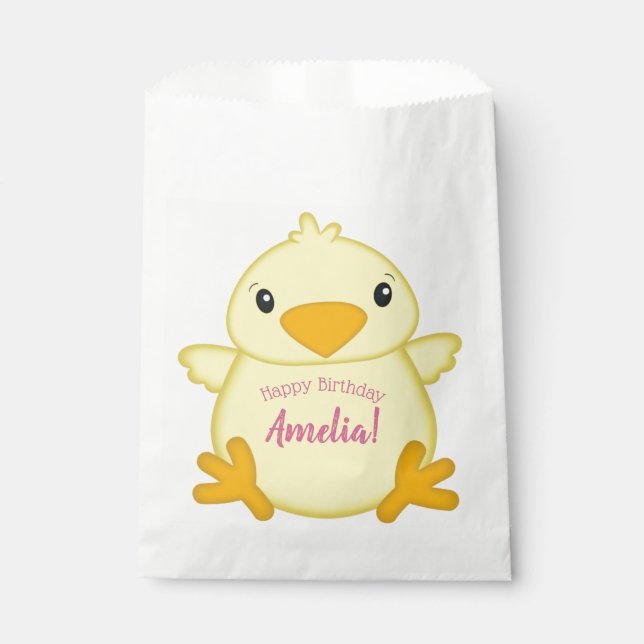 Bolsa De Papel Fiesta de cumpleaños de Chick Pink (Anverso)