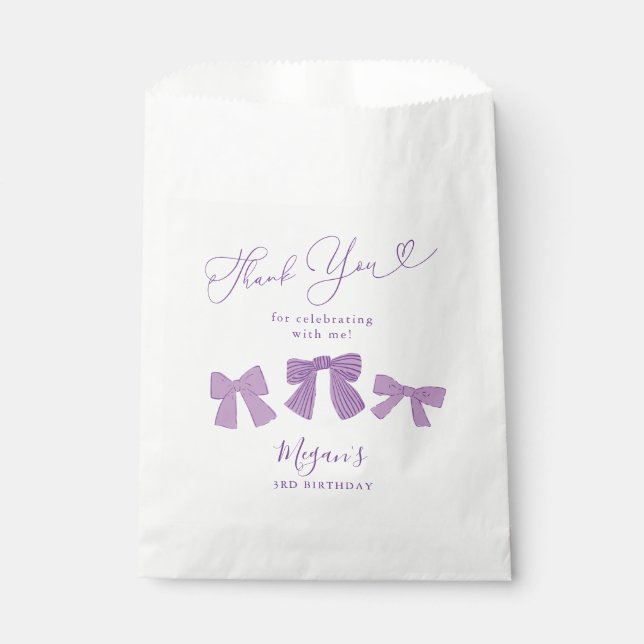Bolsa De Papel Fiesta de cumpleaños de Cute Purple Bows (Anverso)