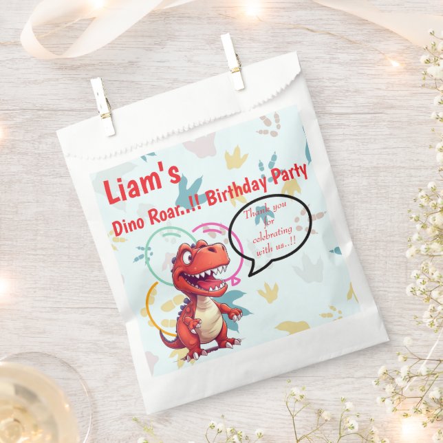 Bolsa De Papel Fiesta de cumpleaños de Dino Roar (Cortado)
