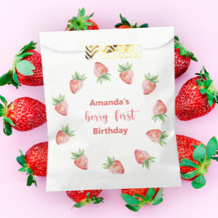 Bolsa De Papel Fiesta de cumpleaños de fresas con acuarela