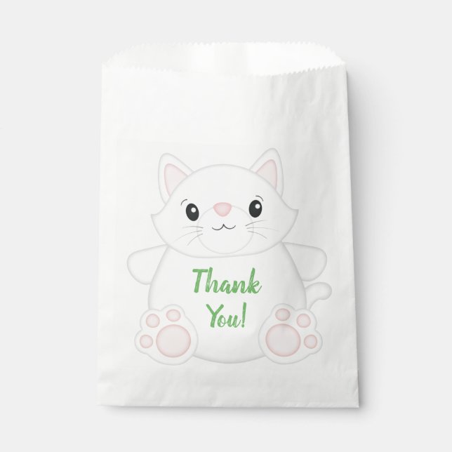 Bolsa De Papel Fiesta de Cumpleaños de Gato Gatito Verde (Anverso)
