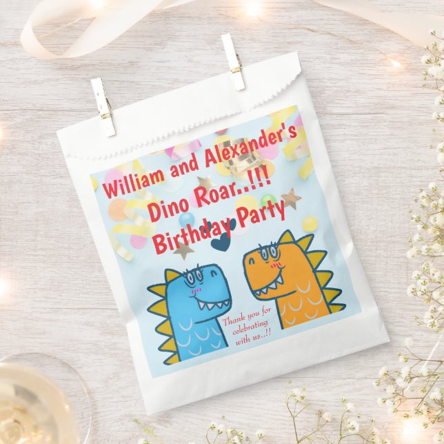 Bolsa De Papel Fiesta de cumpleaños de gemelos Dino Roar (Cortado)