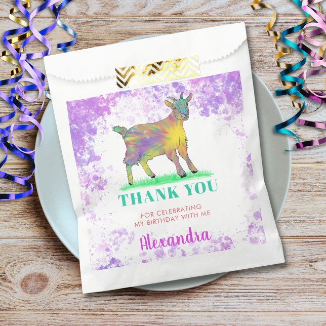 Bolsa De Papel Fiesta de cumpleaños de Goat Gracias (Cute goat colorful farm animal art birthday party thank you custom favor bag)