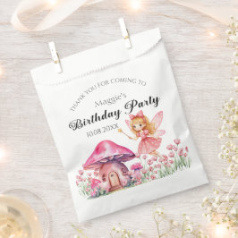 Bolsa De Papel Fiesta de cumpleaños de hadas y hongos rosados son
