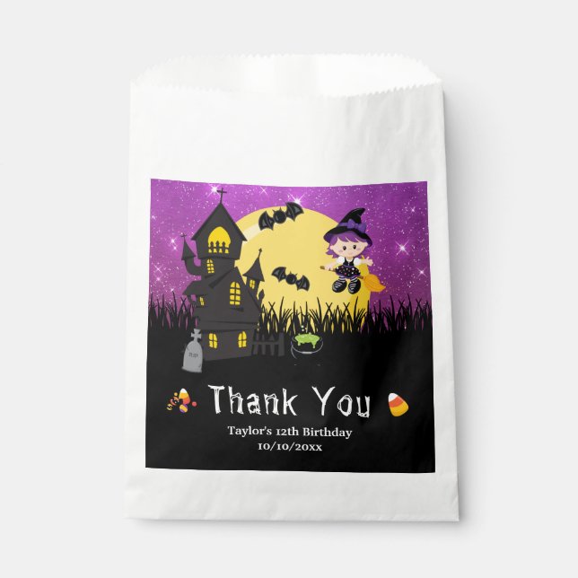 Bolsa De Papel Fiesta de cumpleaños de Halloween Bruja Purple (Anverso)