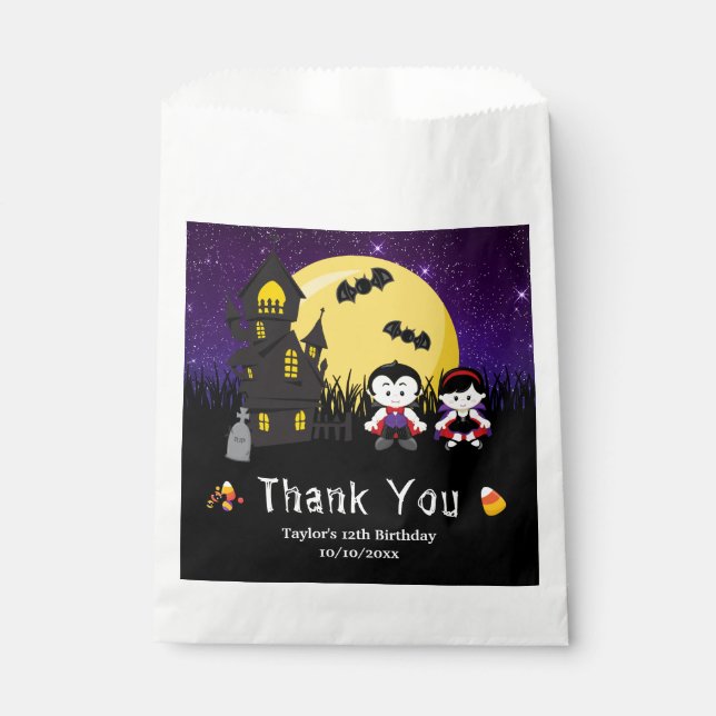 Bolsa De Papel Fiesta de cumpleaños de Halloween Vampis Purple (Anverso)