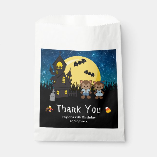 Bolsa De Papel Fiesta de cumpleaños de Halloween Werewolf Blue (Anverso)