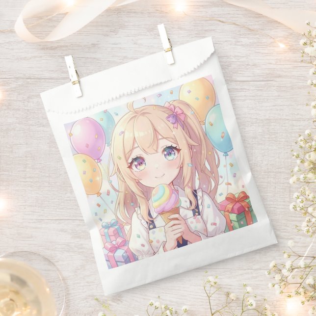 Bolsa De Papel Fiesta de Cumpleaños de Helado de Chica de Anime (Cortado)