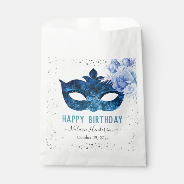Bolsa De Papel Fiesta de cumpleaños de la mascarada azul (Anverso)