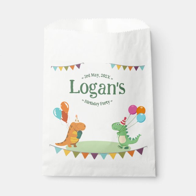 Bolsa De Papel Fiesta de cumpleaños de los dinosaurios Personaliz (Anverso)
