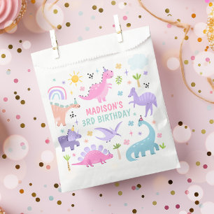 Bolsa De Papel Fiesta de cumpleaños de los dinosaurios rosados