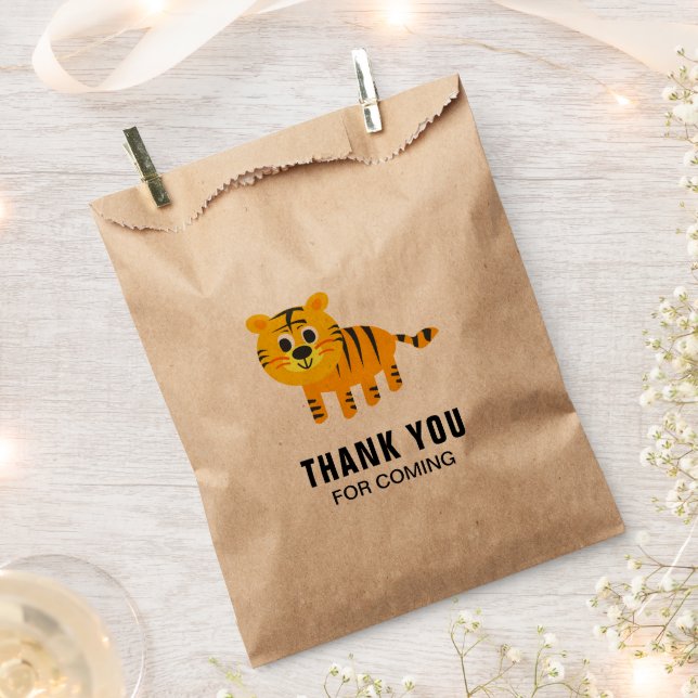 Bolsa De Papel Fiesta de Cumpleaños de Niños con Tigre Adorable (Cortado)