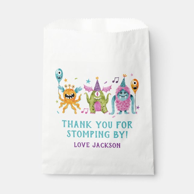 Bolsa De Papel Fiesta de cumpleaños de pequeños monstruos (Anverso)
