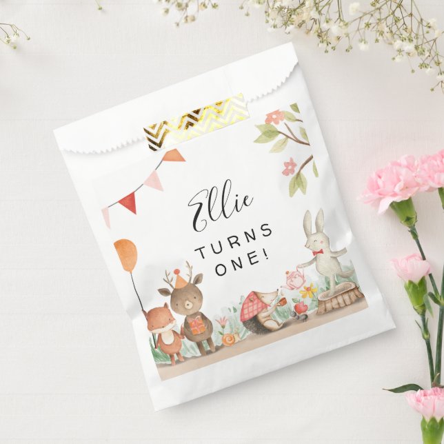 Bolsa De Papel Fiesta de cumpleaños de Pink Woodland (Sellado)