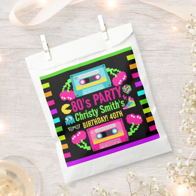 Bolsa De Papel Fiesta de cumpleaños de Retro Neon 80 (Cortado)