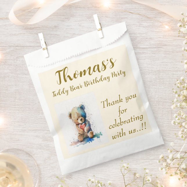 Bolsa De Papel Fiesta de cumpleaños de Teddy Bear (Cortado)