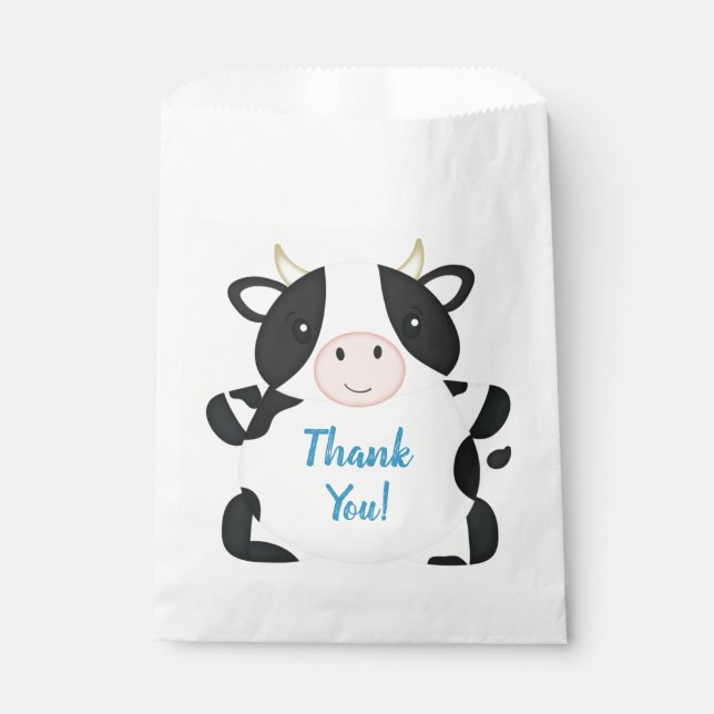 Bolsa De Papel Fiesta de Cumpleaños de Vaca Azul (Anverso)