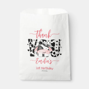 Bolsa De Papel Fiesta de cumpleaños de vaca patrón de vaca rosa g