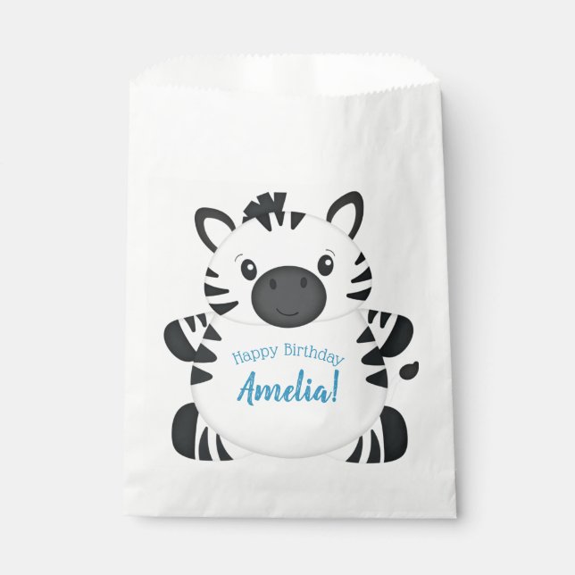 Bolsa De Papel Fiesta de cumpleaños de Zebra Azul (Anverso)