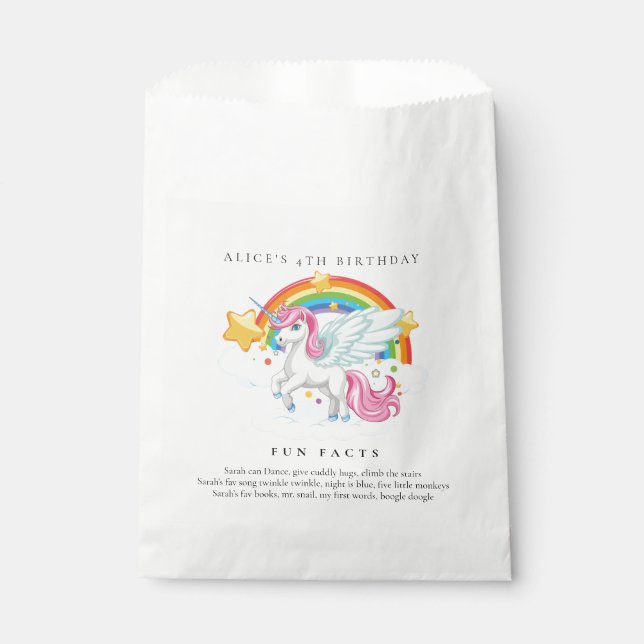 Bolsa De Papel Fiesta de Cumpleaños del Arcoíris del Unicornio Ro (Anverso)