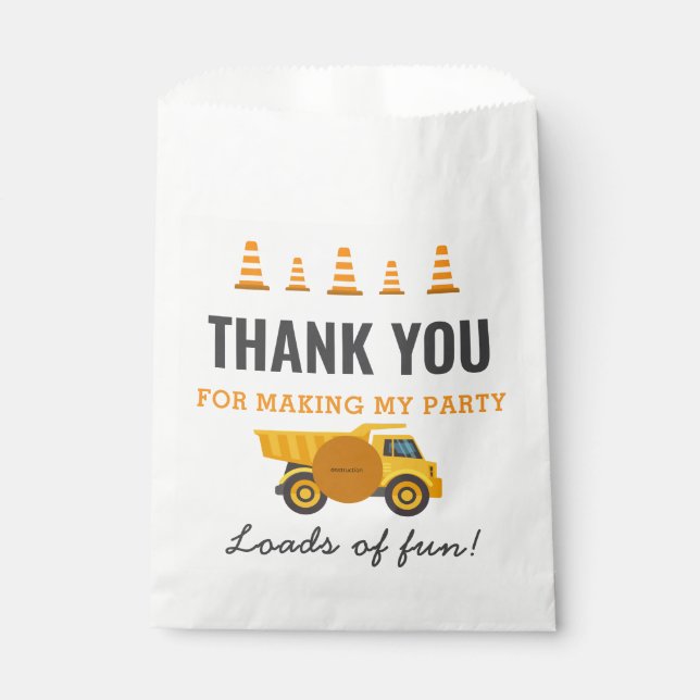 Bolsa De Papel Fiesta de cumpleaños del camión de construcción (Anverso)