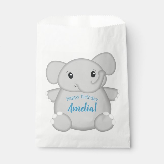 Bolsa De Papel Fiesta de Cumpleaños del Elefante Azul (Anverso)