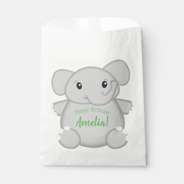Bolsa De Papel Fiesta de Cumpleaños del Elefante Verde (Anverso)