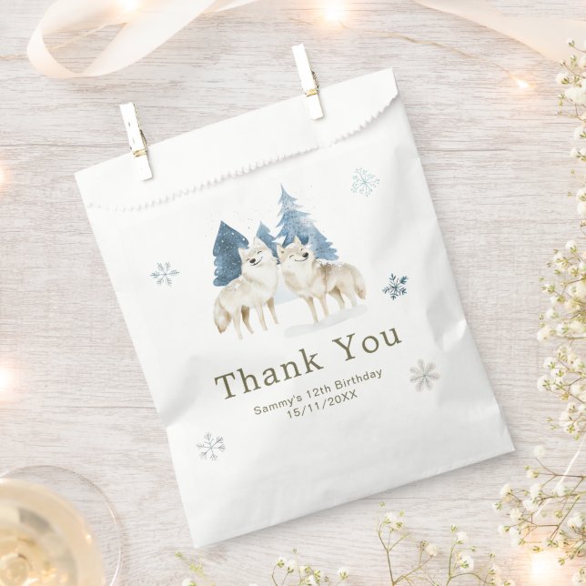 Bolsa De Papel Fiesta de cumpleaños del lobo ártico de invierno a (Cortado)