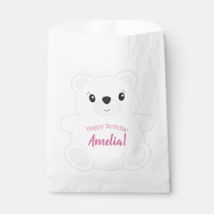 Bolsa De Papel Fiesta de cumpleaños del oso polar rosado