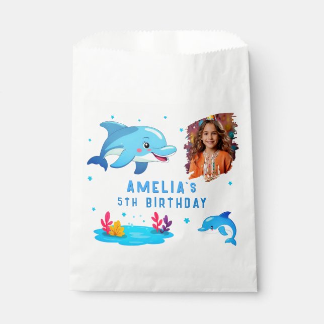 Bolsa De Papel Fiesta de Cumpleaños Foto Animales Marinos Delfín  (Anverso)