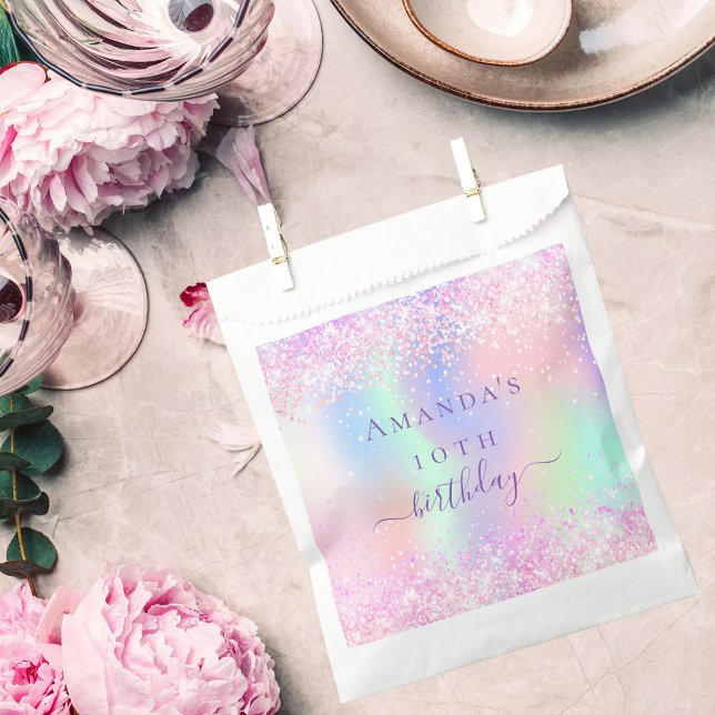 Bolsa De Papel Fiesta de cumpleaños holográfica púrpura rosa (Subido por el creador)