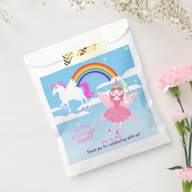 Bolsa De Papel Fiesta de cumpleaños mágico de unicornio y hadas (Sellado)