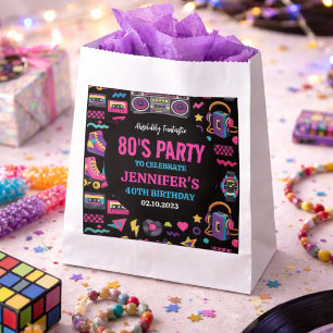 Bolsa De Papel Fiesta de Cumpleaños Moderna Retro Neon de los 80 