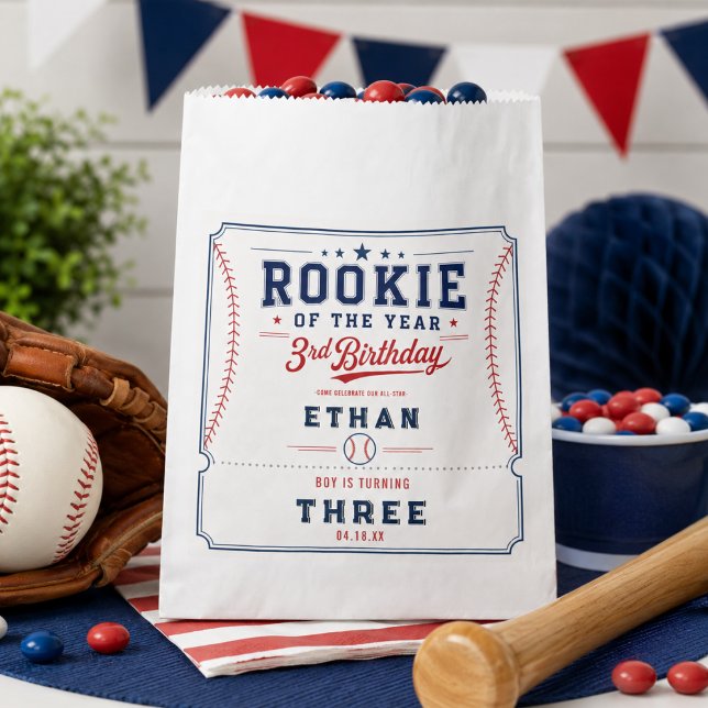 Bolsa De Papel Fiesta de cumpleaños número 3 de béisbol Novato de (Rookie of the Year Baseball 3rd Birthday Party Favor Bag
)