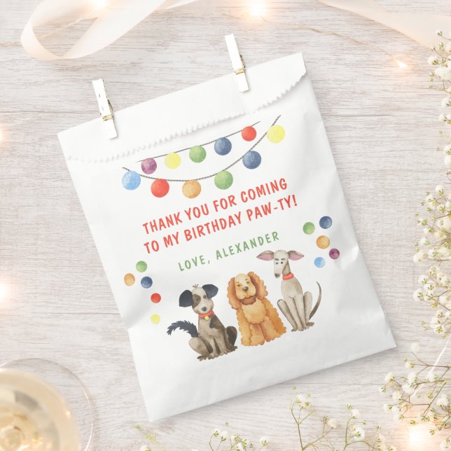 Bolsa De Papel Fiesta de Cumpleaños Número Uno de Perro Acuarela  (Cortado)