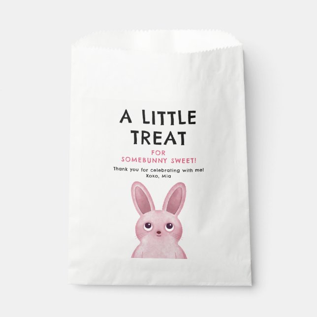 Bolsa De Papel Fiesta de Cumpleaños para Niñas con Conejo Rosa (Anverso)