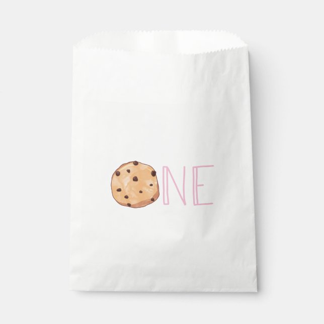 Bolsa De Papel Fiesta de Cumpleaños Rosa de Leche y Galletas (Anverso)