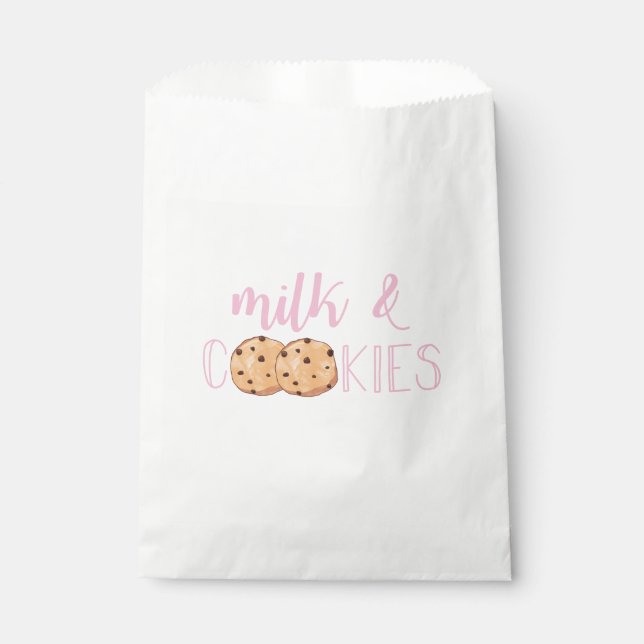 Bolsa De Papel Fiesta de Cumpleaños Rosa de Leche y Galletas (Anverso)
