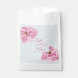 Bolsa De Papel Fiesta de Dulces 16 con Peonía Rosa Acuarela