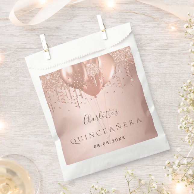 Bolsa De Papel Fiesta de globos rosa Quinceanera (Cortado)
